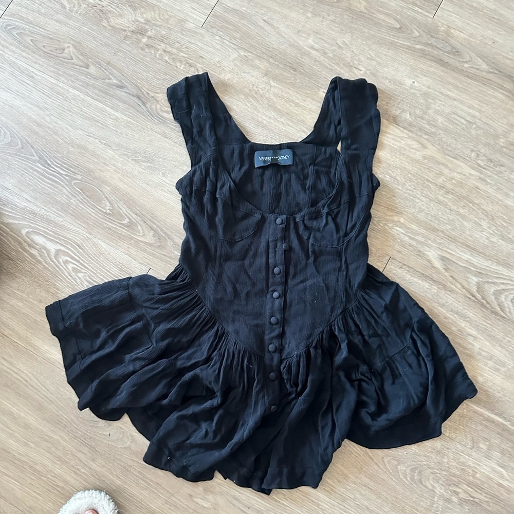 Vanessa Mooney Black Mini Dress with Button Front